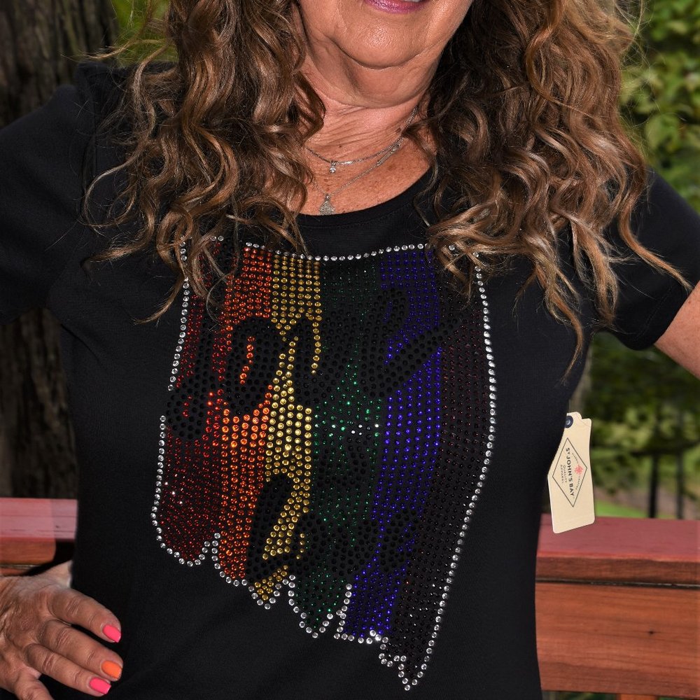 Love is Love LGBTQ  rhinestone bling   short sleeve shirt